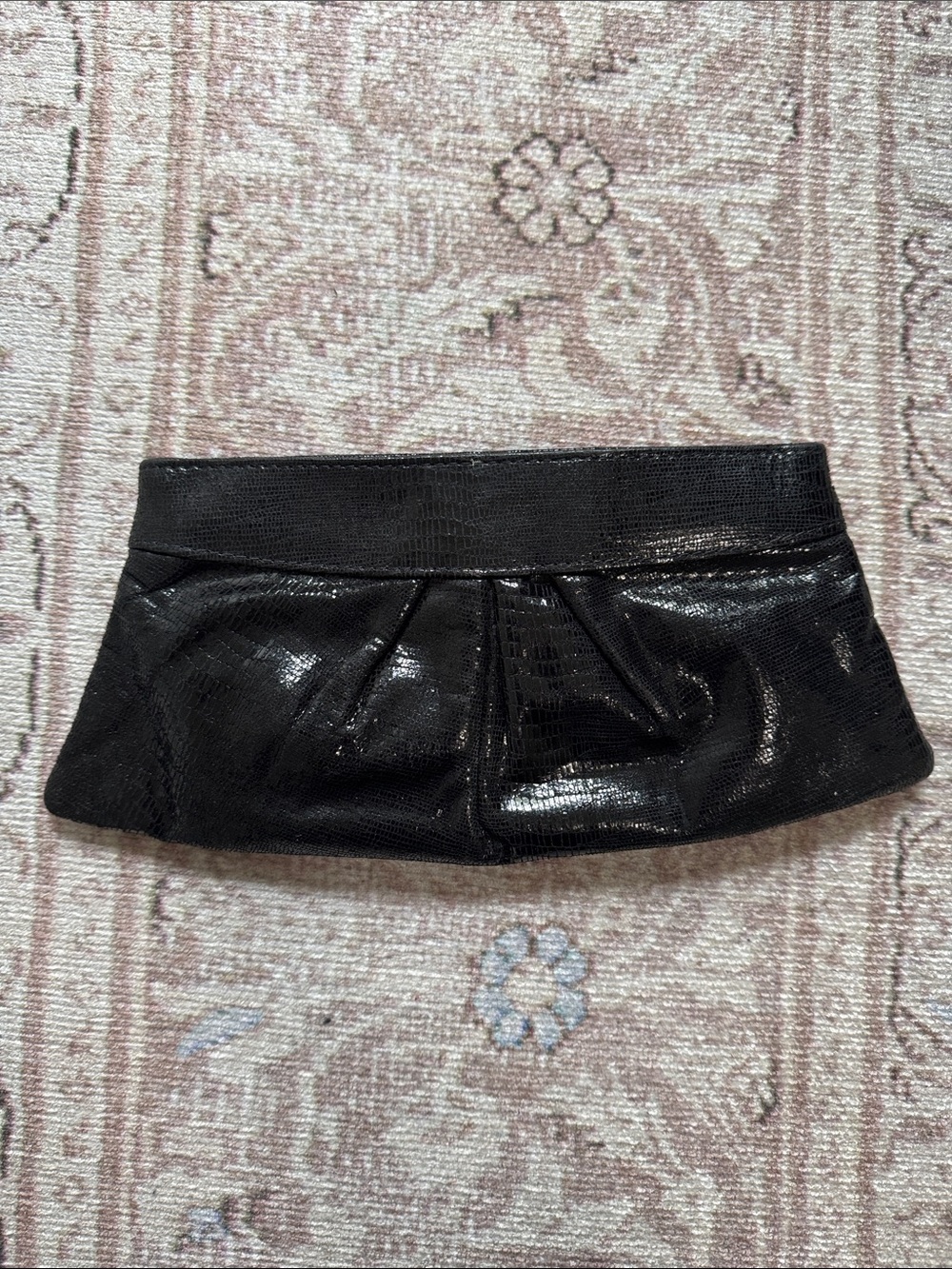 Lauren Merkin Black Croc-Embossed Leather Clutch